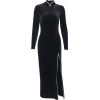 Long suede cheongsam dress unilateral split long sleeve high waist stand collar - Dresses - $25.99 