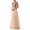 MACloth Cap Sleeve V Neck Sequin Chiffon Bridesmaid Dress Formal Evening Gown - ワンピース・ドレス - $339.00  ~ ¥38,154