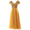 MACloth Cap Sleeve V Neck Sequin Chiffon Tea Length Bridesmaid Dress Formal Gown - Dresses - $299.00 