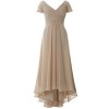 MACloth Cap Sleeves V Neck High Low Mother Of Bride Dress Evening Formal Gown - Dresses - $399.00 