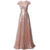 MACloth Elegant Cap Sleeves Sequin Long Bridesmaid Dress Simple Prom Gown - Dresses - $448.00 