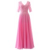 MACloth Elegant Half Sleeves Mother Of Bride Dress V Neck Evening Formal Gown - Dresses - $398.00 