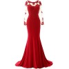 MACloth Elegant Mermaid Long Sleeve Prom Dress Jersey Wedding Party Formal Gown - Dresses - $349.00 
