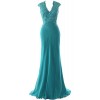 MACloth Elegant V Neck Evening Formal Gown Lace ChiffonMother Of The Bride Dress - Dresses - $488.00 