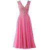 MACloth Gorgeous Tea Length Prom Homecoming Dress V Neck Formal Evening Gown - Dresses - $358.00 