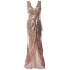 MACloth V Neck Sequin Hi Lo Bridesmaid Dress Simple Long Prom Dress Formal Gown - Dresses - $388.00 