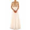 MACloth Women Cap Sleeve Gold White Long Wedding Party Prom Dress Evening Gown - Vestidos - $148.00  ~ 127.12€