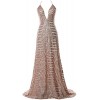 MACloth Women Deep V Neck Sequin Long Prom Dress Sexy Formal Party Evening Gown - Dresses - $388.00 