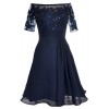 MACloth Women Off Shoulder Mother Of Bride Dress With Sleeve Midi Cocktail Dress - Dresses - $124.00  ~ £94.24