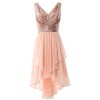 MACloth Women Straps V Neck Sequin Chiffon High Low Prom Dress Formal Party Gown - Dresses - $298.00 