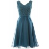 MACloth Women V Neck Vintage Lace Chiffon Short Prom Dresses Wedding Party Gown - Vestidos - $102.00  ~ 87.61€