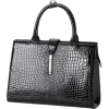 MATHIS Chic Black Faux Crocodile Print Rectangle Silvertone Closure PU Patent Leather Top Double Handle Office Tote Handbag Satchel Briefcase Purse - Hand bag - $37.50 