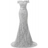 MILANO BRIDE Stunning Mermaid Evening Dress Off-the-Shoulder Sweetheart Lace-14-Ivory - Dresses - $125.69 