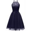 MILANO BRIDE Women's Halter Sleeveless Cocktail Length A-Line Sexy Cross Back for Prom Party Dresses-L-Navy Blue - Dresses - $39.99 