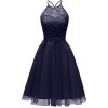 MILANO BRIDE Women's Halter Sleeveless Cocktail Length A-Line Sexy Cross Back for Prom Party Dresses-L-Navy Blue - ワンピース・ドレス - $39.99  ~ ¥4,501