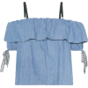 MIU MIU Off-The-Shoulder Ruffled Denim - Camisa - curtas - 