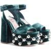 MIU MIU green velvet embellished sandal - 凉鞋 - 