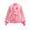 MSGM Ruffled pussy-bow satin blouse - 长袖衫/女式衬衫 - £333.00  ~ ¥2,935.76
