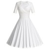 MUXXN Women's 50s Vintage Short Sleeve Pleated Swing Dress - ワンピース・ドレス - $58.88  ~ ¥6,627