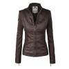 Made By Johnny MBJ WJC877 Womens Panelled Faux Leather Moto Jacket M Coffee - Outerwear - $56.84 