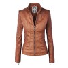 Made By Johnny MBJ WJC877 Womens Panelled Faux Leather Moto Jacket S Camel - Outerwear - $56.84 