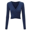 Made By Johnny MBJ Womens Long Sleeve Cross Wrap Fitted Crop Top - Рубашки - короткие - $22.79  ~ 19.57€