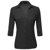 Made by Emma MBE Women's Button Down Cotton Spandex Side Rib Panel Blouse - Camisa - curtas - $8.97  ~ 7.70€