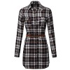 Made by Emma MBE Women's Super Cute Flannel Plaid Checker Shirts Dress with Belt - Dresses - $12.72 