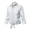 Made by Emma Women's Casual Adjustable Roll Up Sleeves Chest Pocket Front Tie Denim Shirt - Camisa - curtas - $17.97  ~ 15.43€