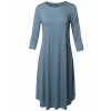 Made by Emma Women's Casual Loose Fit Solid Viscose 3/4 Sleeve Round Neck Midi Dress - Dresses - $12.97 