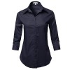 Made by Emma Women's Work Basic Solid Stretch Popline 3/4 Sleeve Button Down Shirt Blouse - Shirts - $9.97 