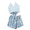 MakeMeChic Women Lace Crisscross Tie Back Cami Top and Shorts 2PC Set - トップス - $25.99  ~ ¥2,925