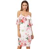 MakeMeChic Women's Floral Print Ruffle Cold Shoulder Sexy Bodycon Dress - Dresses - $30.99 