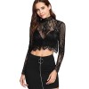 MakeMeChic Women's Long Sleeve Sheer Mesh Blouse See Through Lace Sexy Crop Top - トップス - $10.99  ~ ¥1,237