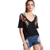 MakeMeChic Women's Rose Embroidered Short Sleeve Summer Cold Shoulder T Shirt - T-shirts - $16.99 