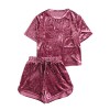 MakeMeChic Women's Vintage Velvet Pocket Crop Top Tee T-Shirt and Shorts Set - Camiseta sem manga - $15.99  ~ 13.73€