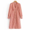 Maple Leaf Print V-neck Long Sleeve Fron - 连衣裙 - $27.99  ~ ¥187.54