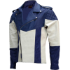 Men Two Tone Blue & White Leather Jacket - Jacken und Mäntel - $248.00  ~ 213.00€