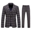 Men's 3-Piece Suit Plaid Slim Fit One Button Single-Breasted Wedding Blazer - Suits - $89.99 