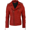 Mens Double Cross Zip Red Leather Biker Jacket - Куртки и пальто - 228.00€ 