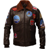 Mens Genuine Cowhide Brown Leather Bomber Jacket - アウター - 234.00€  ~ ¥30,663