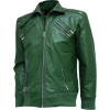Mens Green Biker Zipper Leather Jacket - Jacket - coats - $215.00  ~ £163.40