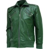 Mens Green Biker Zipper Leather Jacket - Jacket - coats - $215.00 