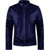 Mens Navy Blue Leather Jacket - Jacket - coats - $267.00 