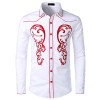 Men's Retro Leaf Embroidery Long Sleeve Button Down Western Shirt - Shirts - $26.99 