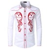 Men's Retro Leaf Embroidery Long Sleeve Button Down Western Shirt - Koszule - krótkie - $26.99  ~ 23.18€