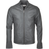 Mens Simple Grey Biker Leather Jacket - Jacket - coats - $220.00  ~ £167.20