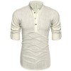 Mens Thin Henley Button-down Slim Fit Rollup Sleeve Shirt - Shirts - $15.26 