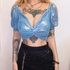 Mermaid retro t-shirt short sleeve sexy V-neck short bling top - Hemden - kurz - $21.99  ~ 18.89€