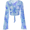 Mesh Ripple Long Sleeve Crop Top blue - 半袖シャツ・ブラウス - $13.00  ~ ¥1,463